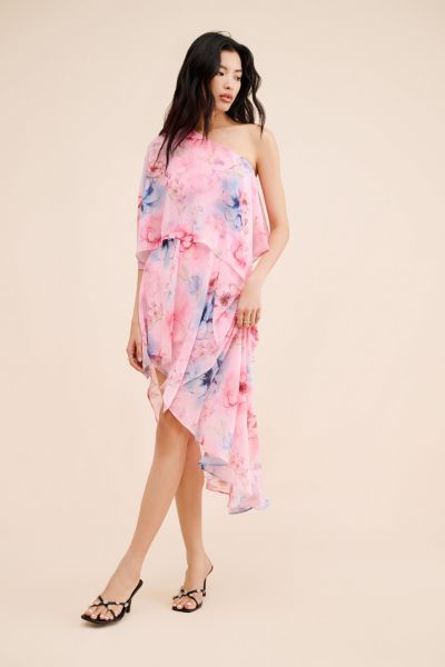 Guizio Ayla One-Shoulder Chiffon Dress
