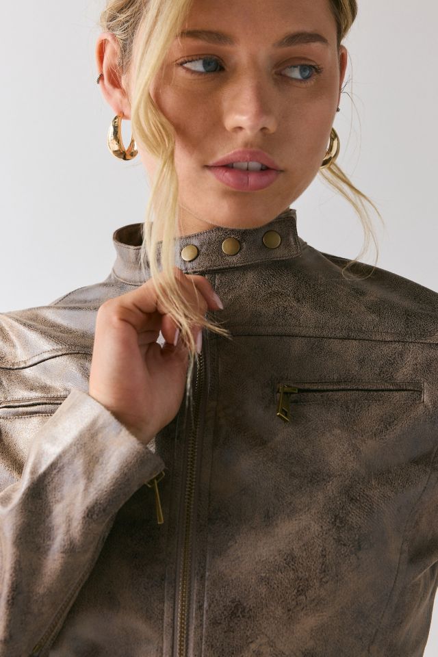 Lioness Bella Faux Leather Cropped Moto Jacket #1