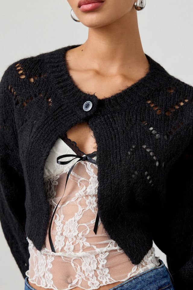 Kimchi Blue Pointelle Knit Tie-Back Cropped Shrug Cardigan #3