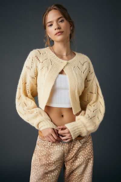 Kimchi Blue Pointelle Knit Tie-Back Cropped Shrug Cardigan Product Page