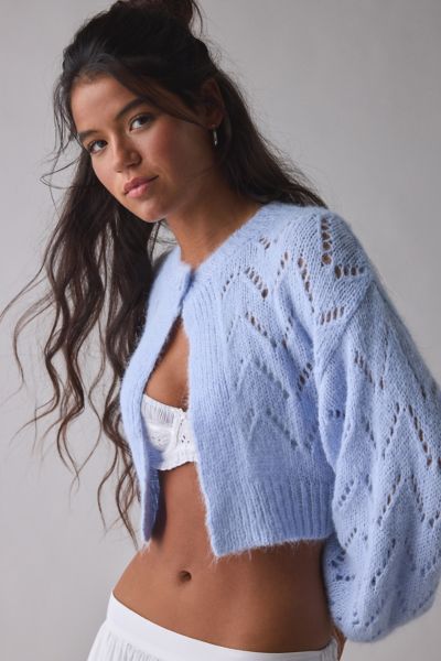 Kimchi Blue Pointelle Knit Tie-Back Cropped Shrug Cardigan