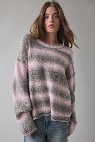 Bdg Olivia Ombre Knit Crew Neck Oversized Sweater In Brown, Women's At Urban Outfitters