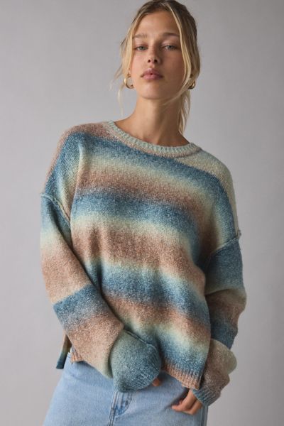 Bdg Olivia Ombre Knit Crew Neck Oversized Sweater In Blue, Women's At Urban Outfitters In Gray