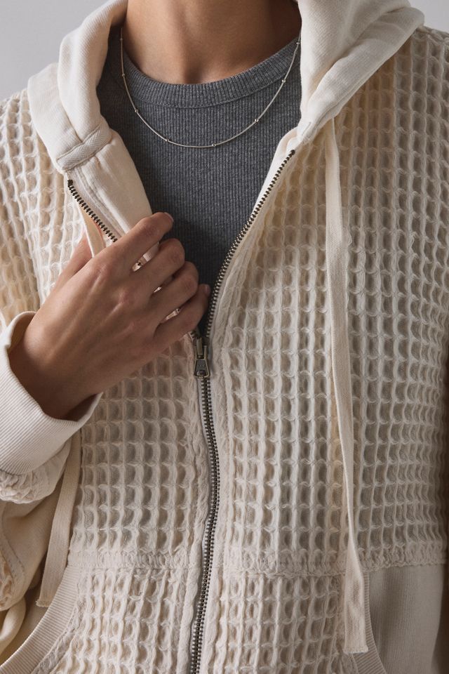 BDG Field Day Waffle Knit Zip-Up Hoodie Sweatshirt