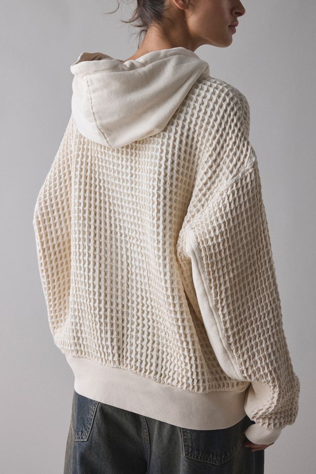 BDG Field Day Waffle Knit Zip-Up Hoodie Sweatshirt