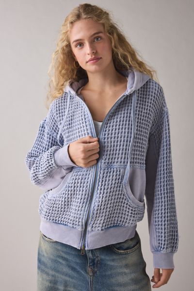 BDG Field Day Waffle Knit Zip-Up Hoodie Sweatshirt