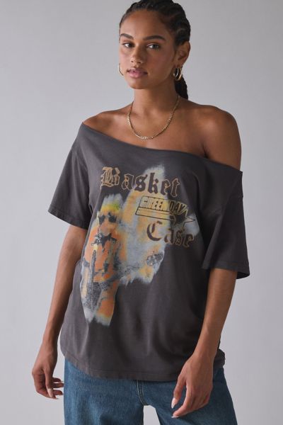 Rock Band Graphic Off-The-Shoulder Oversized Tee