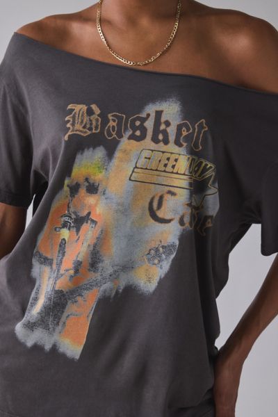 Rock Band Graphic Off-The-Shoulder Oversized Tee