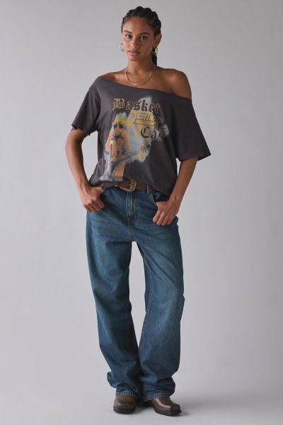 Rock Band Graphic Off-The-Shoulder Oversized Tee