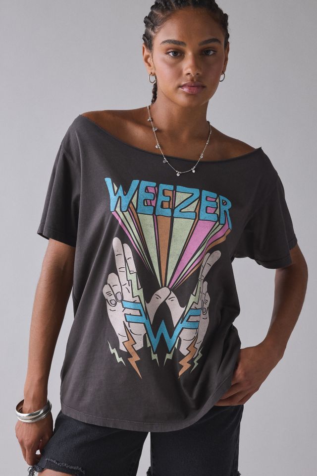 DAY Rock Band Graphic Off-The-Shoulder Oversized Tee #1