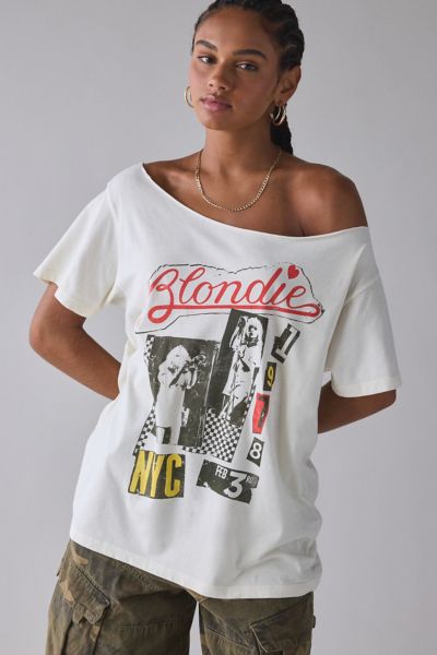 Rock Band Graphic Off-The-Shoulder Oversized Tee