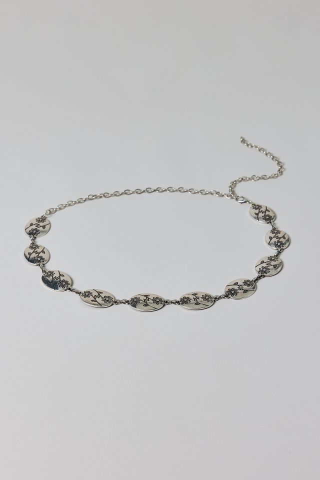Etched Flower Metal Chain Belt #1