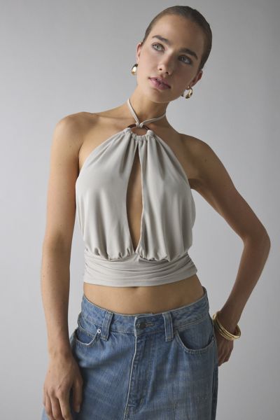 Motel Karise O-Ring Y-Neck Halter Plunge Crop Top