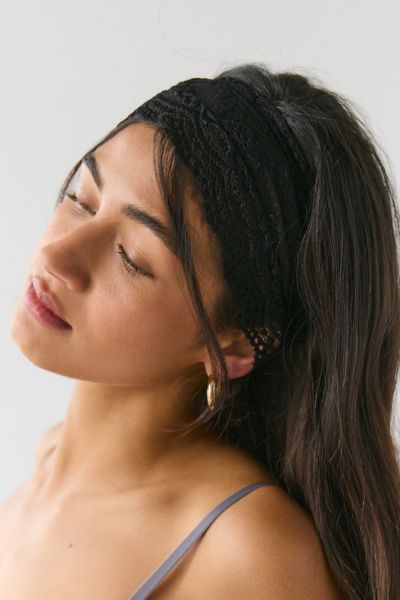 Urban Outfitters Wide Lace Headwrap Headband In Black, Women's At  In Gold