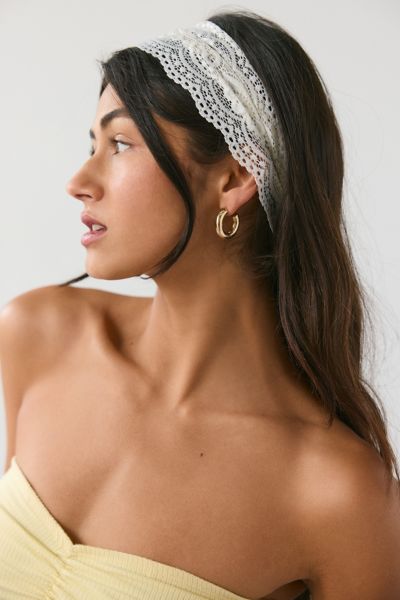 Urban Outfitters Wide Lace Headwrap Headband In Ivory, Women's At  In Gold