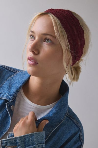 Urban Outfitters Wide Lace Headwrap Headband In Maroon, Women's At  In Red
