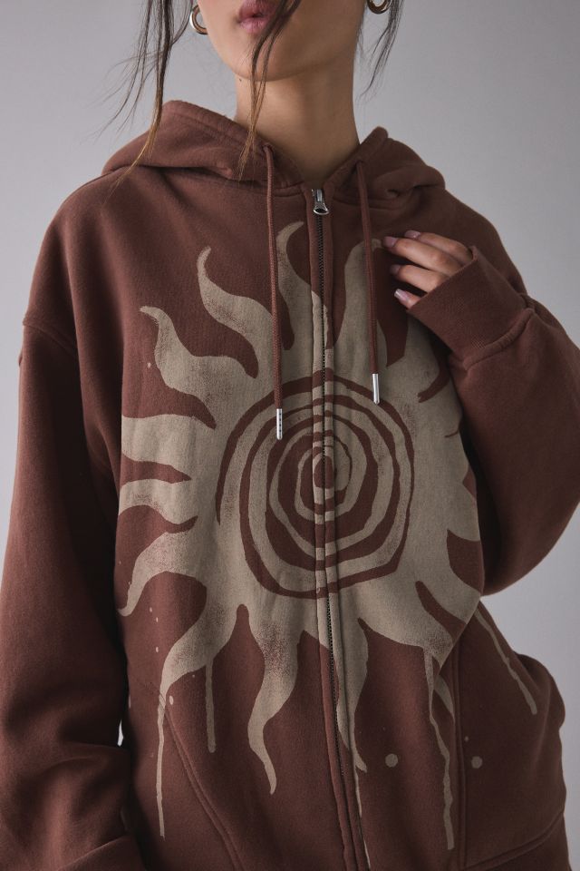 BDG Dusty Bleached Sun Graphic Oversized Zip-Up Hoodie Sweatshirt #3