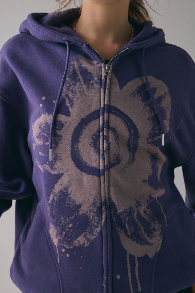BDG Dusty Bleached Flower Graphic Oversized Zip-Up Hoodie Sweatshirt #2