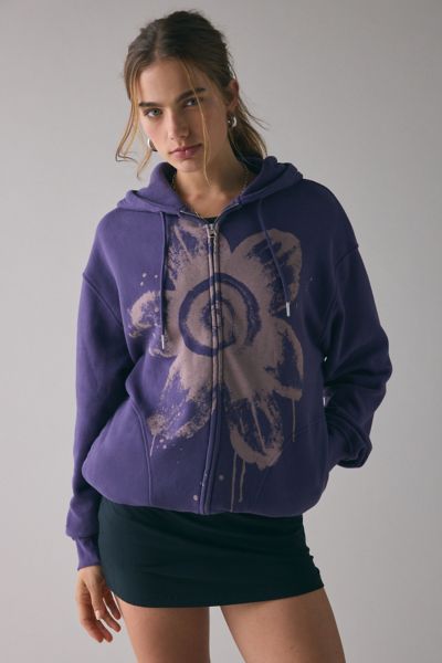 BDG Dusty Bleached Flower Graphic Oversized Zip-Up Hoodie Sweatshirt
