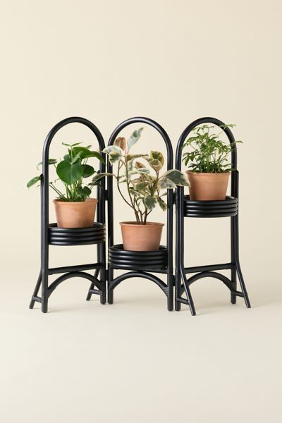 Urban Outfitters Rattan Tiered Plant Stand In Black At  In Black