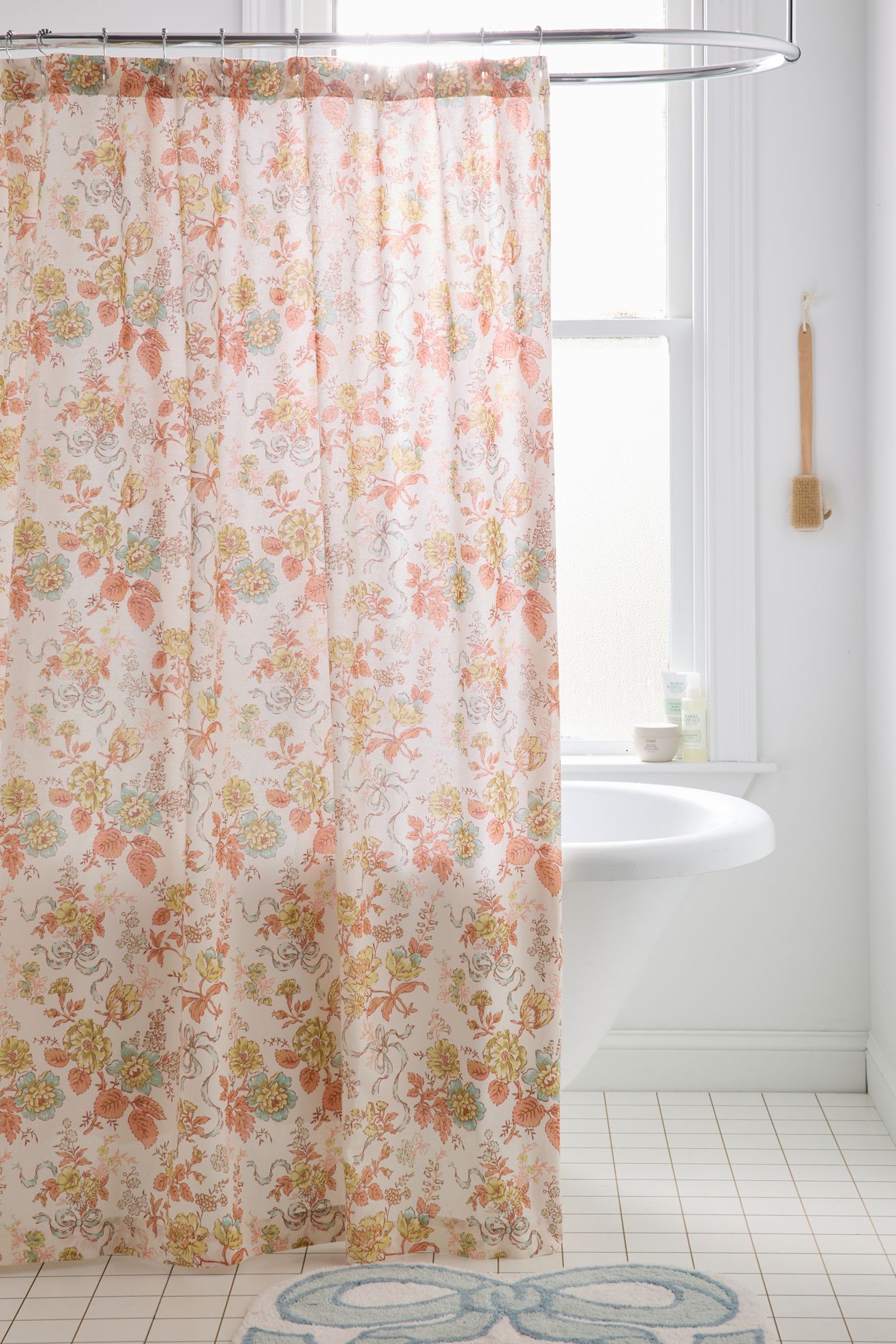 Catlyn Floral Patterned Shower Curtain - Cream, 72X72