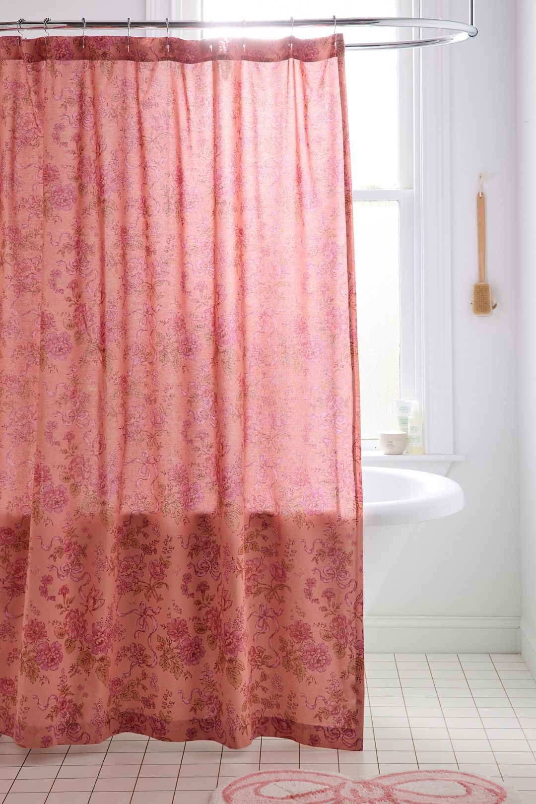 Catlyn Floral Patterned Shower Curtain - Pink, 72X72