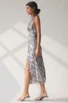 UO Deep Plunge Halter Ruched Mesh Midi Dress