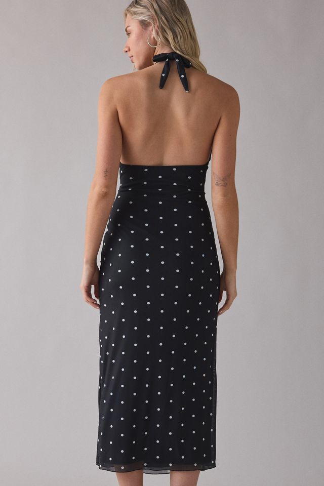 Robe fourreau mi-longue en maille froncée à encolure halter plongeante UO #4