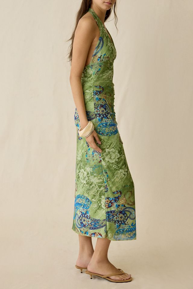 UO Deep Plunge Halter Ruched Mesh Midi Dress #2