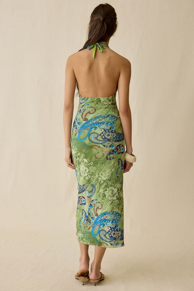 UO Deep Plunge Halter Ruched Mesh Midi Dress #3
