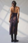 UO Deep Plunge Halter Ruched Mesh Midi Dress