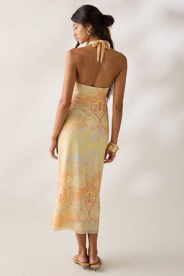 UO Deep Plunge Halter Ruched Mesh Midi Dress #3