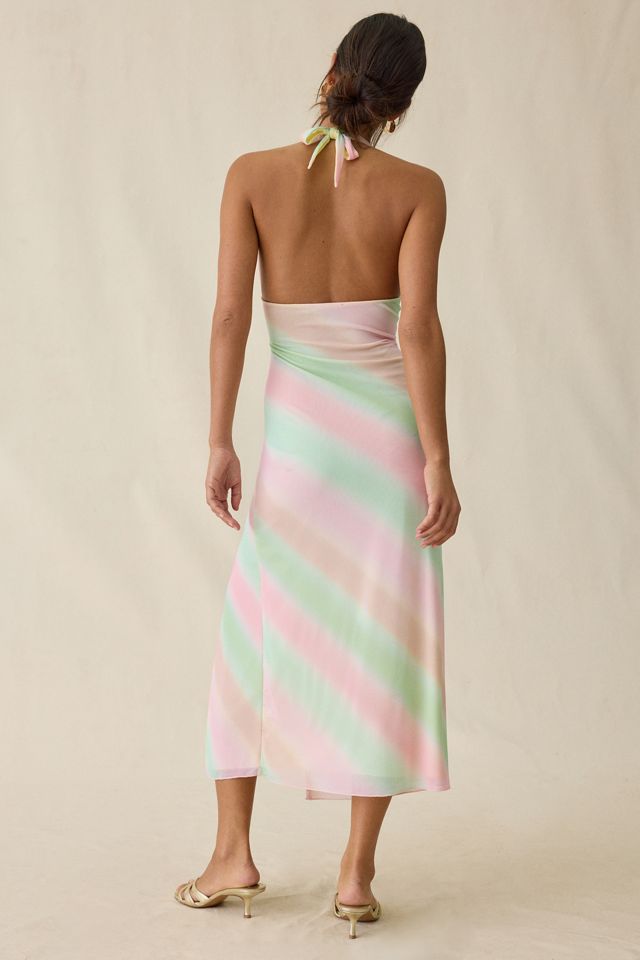 UO Deep Plunge Halter Ruched Mesh Midi Dress #2