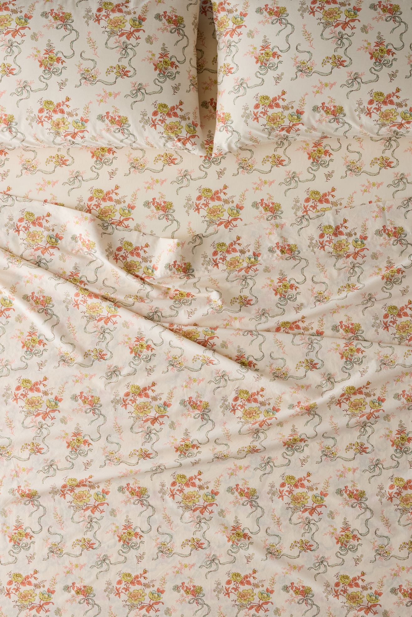Catlyn Floral Patterned Sheet Set - Cream, QUEEN