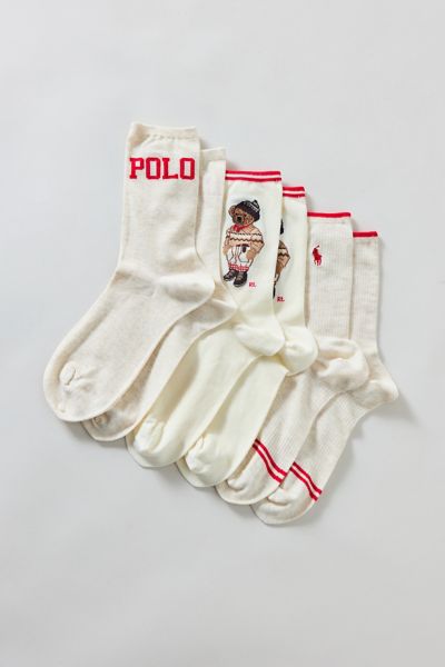 Polo Ralph Lauren Colorado Bear Sock 3-pack In Ivory, Women's At Urban Outfitters In White