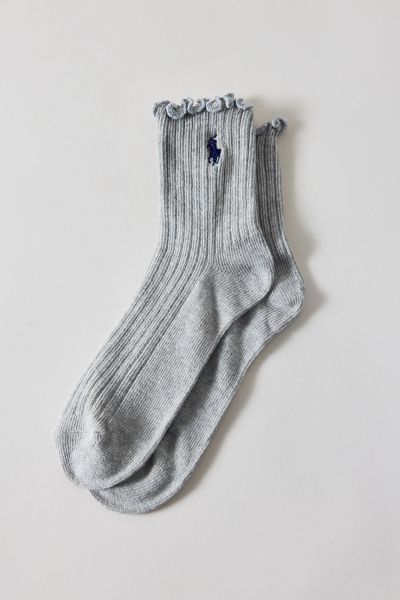 Polo Ralph Lauren Lettuce Edge Ankle Sock In Grey, Women's At Urban Outfitters In Gray