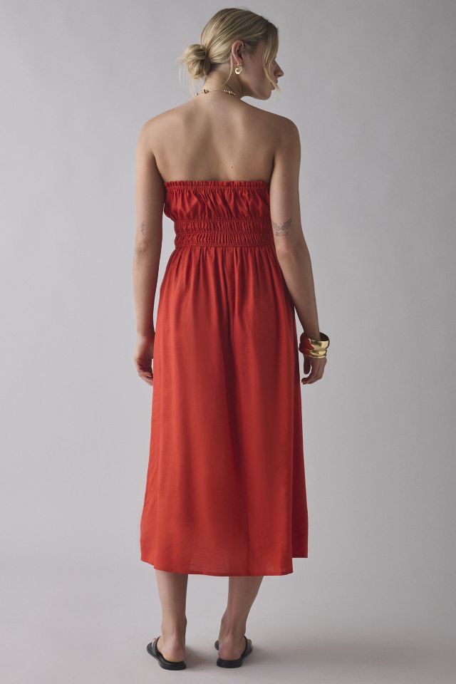 ReMADE By UO Made In LA EcoVero™ Linen Ruched Tube Midi Dress