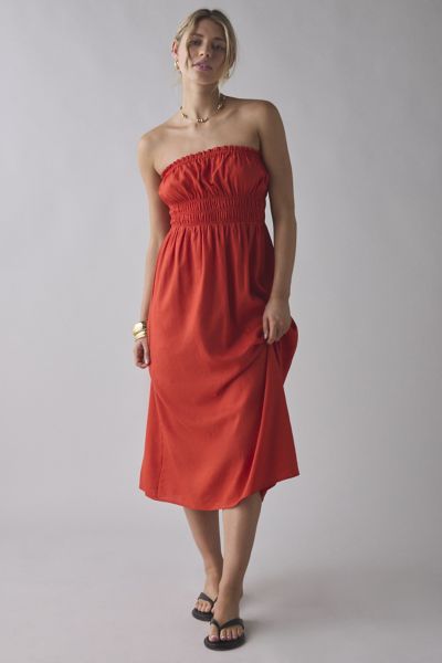ReMADE By UO Made In LA EcoVero™ Linen Ruched Tube Midi Dress