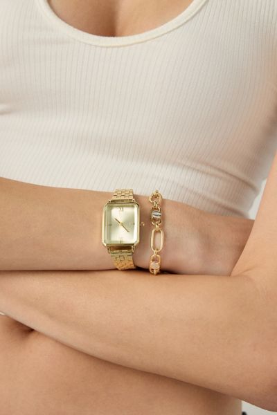 Urban Outfitters Mother Of Pearl Metal Rectangle Watch In Gold, Women's At  In Gold