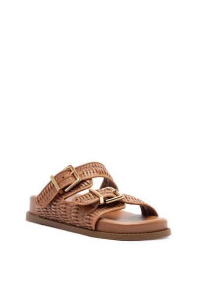 Schutz Naomi Woven Dual-buckle Slide Sandals In Brown