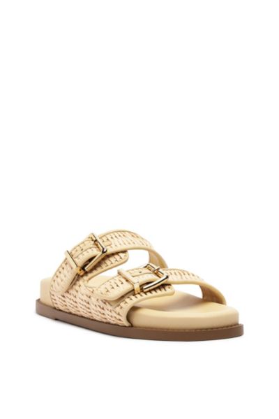 Schutz Naomi Woven Dual-buckle Slide Sandals In Beige