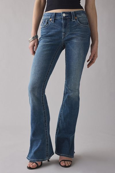 True Religion Becca Side-Slit Flap Low-Rise Bootcut Jeans