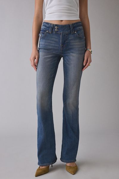 True Religion Joey Radiant Pearl Low-Rise Flap Flare Jeans