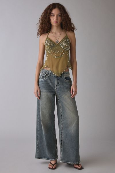 True Religion Jessie Ice Veil Big T Flap Super Baggy Jeans