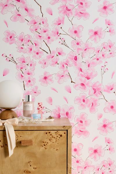 Melly Terpening Cherry Blossom In White Removable Wallpaper