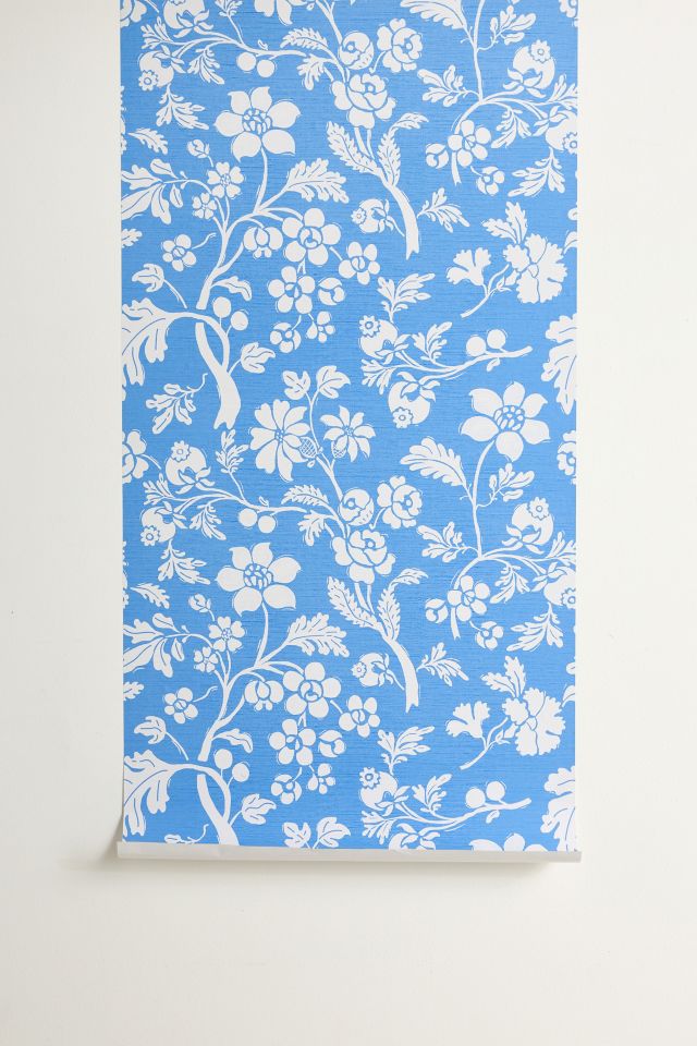 ShowMeMars Vintage Style Chintz Florals On Blue Removable Wallpaper #1