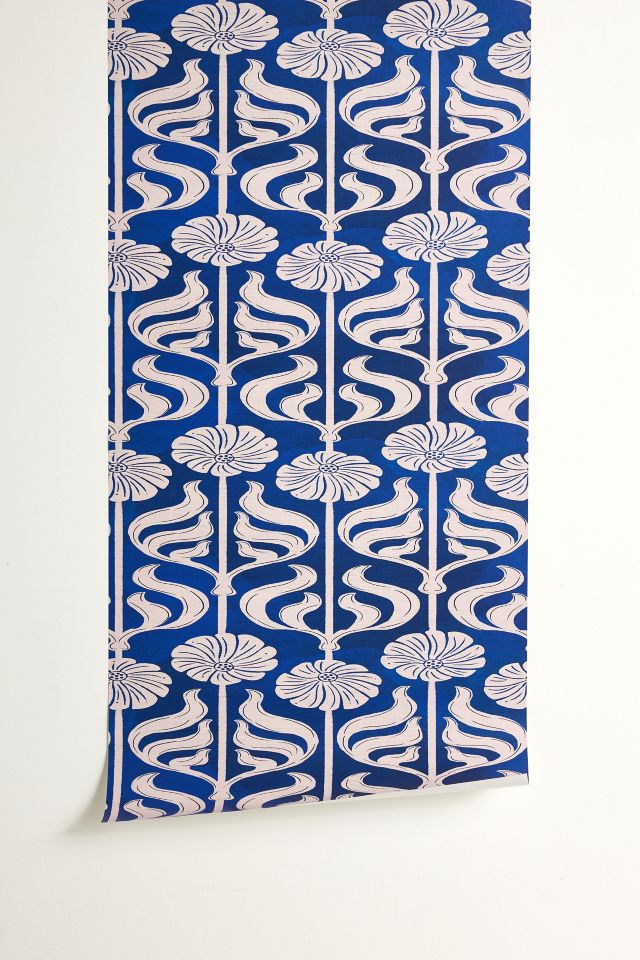 ShowMeMars Art Deco Florals On Dark Blue Removable Wallpaper #1