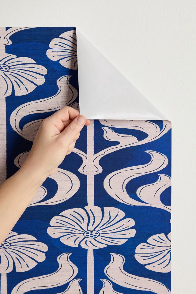 ShowMeMars Art Deco Florals On Dark Blue Removable Wallpaper #2