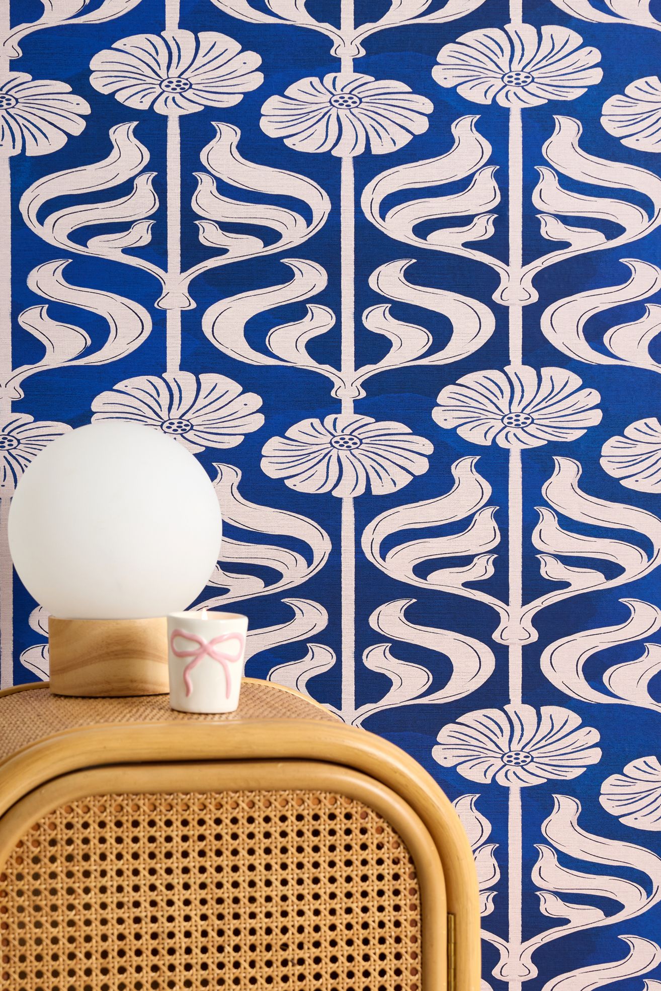 ShowMeMars Art Deco Florals On Dark Blue Removable Wallpaper - Multi, M