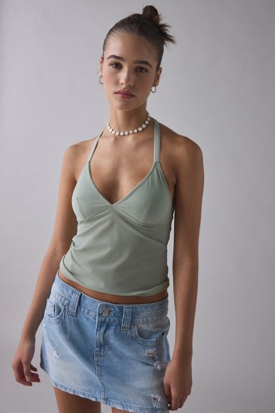 Out From Under Je T'aime Cropped Halter Top In Olive, Women's At Urban Outfitters In Green